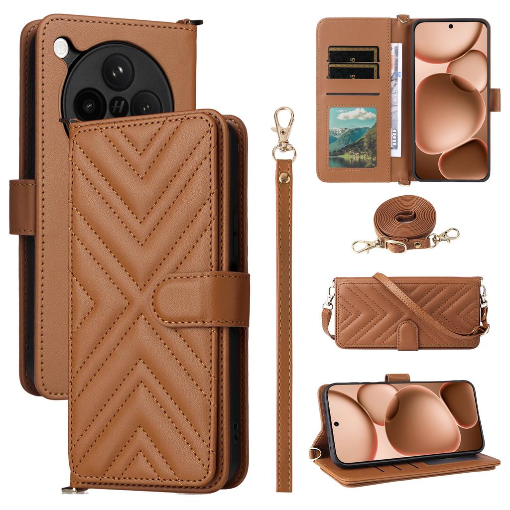 For Oppo Find X8s+ 5G Case with Shoulder/Wrist Strap Leather Phone Cover Stand Wallet