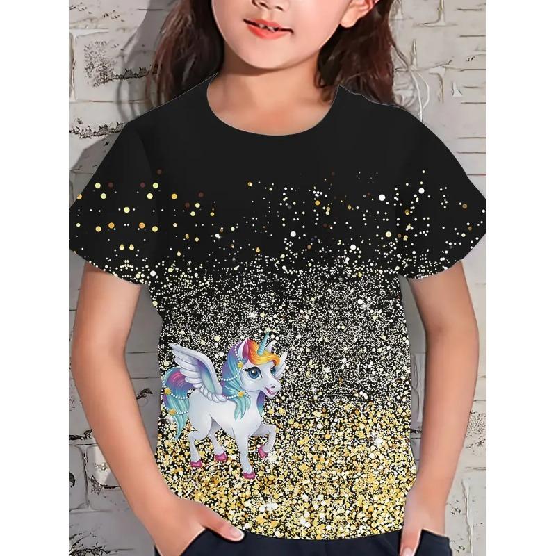 Barn t-shirts Westernstil Tecknad Sommar Kortärmad T-shirt Cool Regnbågstryckt Topp Trendskjorta