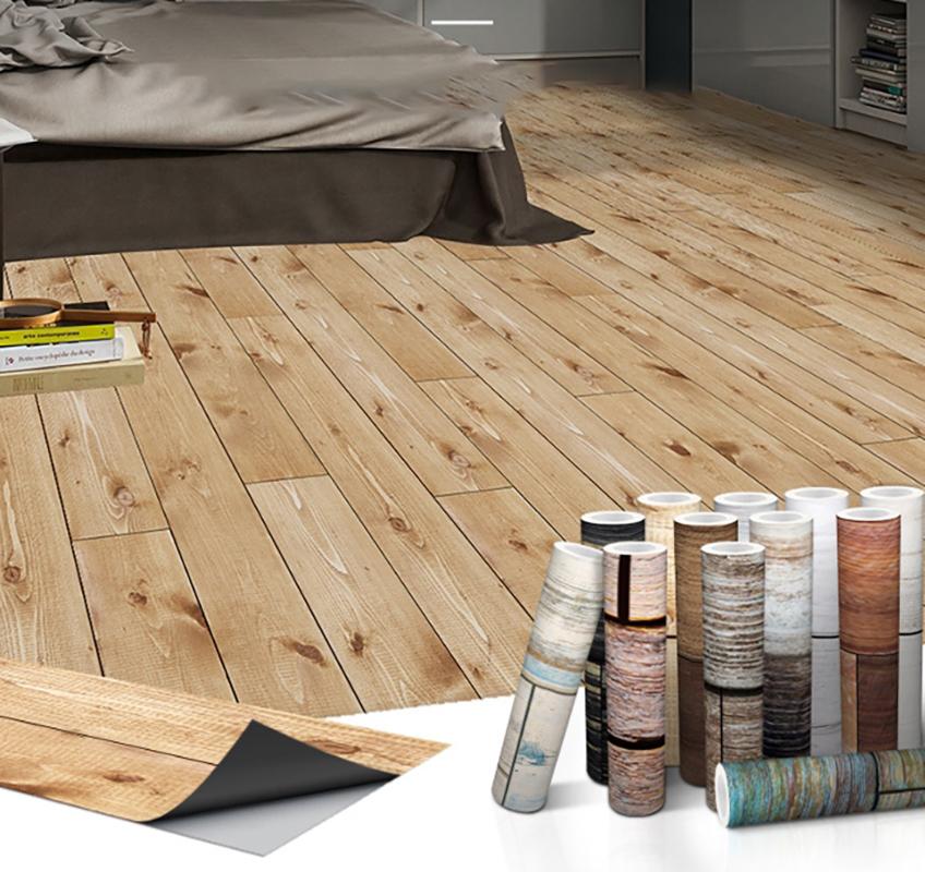 1roll 20x300cm Wood Grain Floor Stickers PVC Self-Adhesive Thickened Waterproof Wall Stickers, for Living Room Office Home Decor