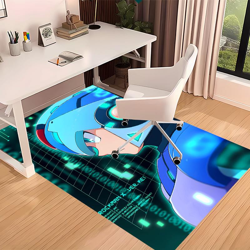 1pc Cartoon Rockman Game Megaman Print Area Rug - Soft, Washable Non-Slip Indoor Mat for Office Chairs, Living Room, Home Office Decorative Rug