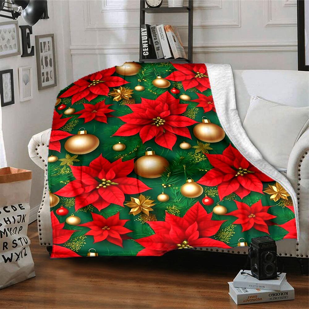 1pc Christmas Poinsettia Blanket Warm, Cozy, And Soft, Suitable for Sofas, Beds, Cars, And Office Use.Perfect for Camping And Travel, Making It a Grea