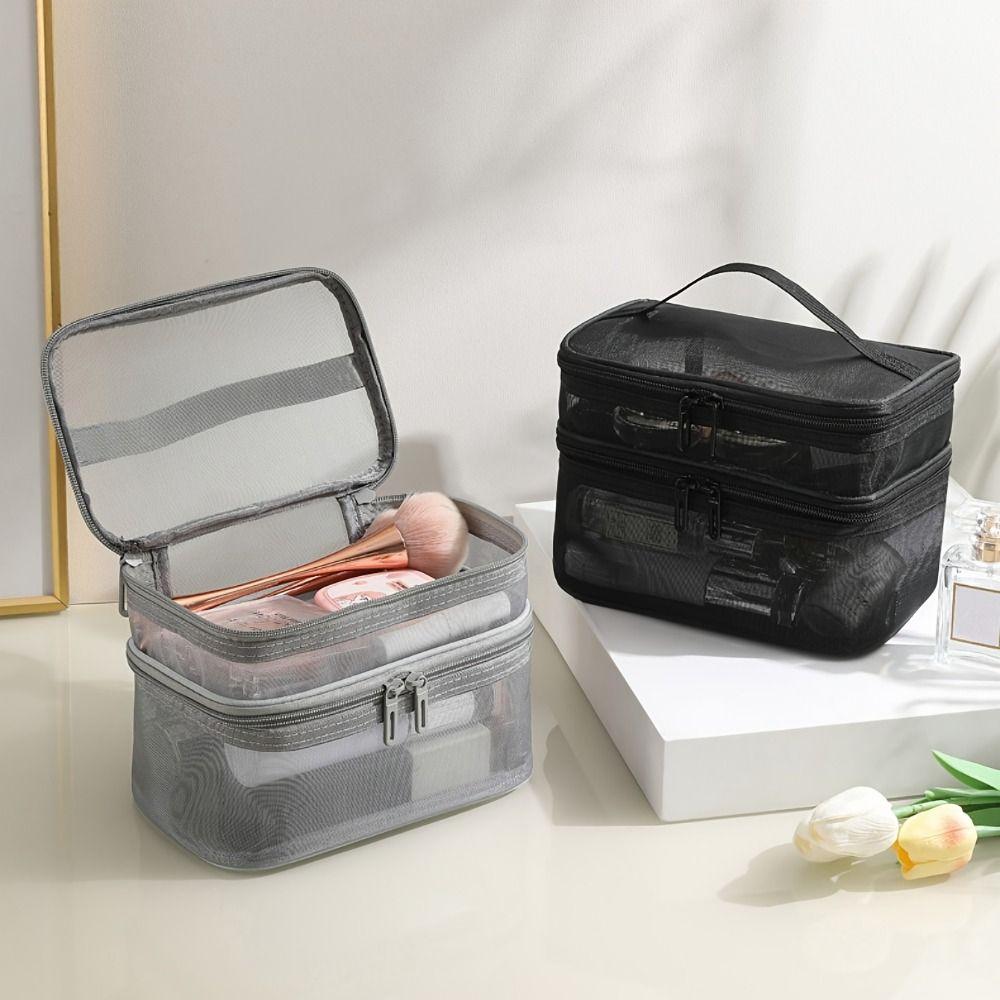 1/2/3-lagige Kosmetiktasche Kosmetikkoffer Transparente Make-up-Tasche Netz-Kosmetiktaschen Reise