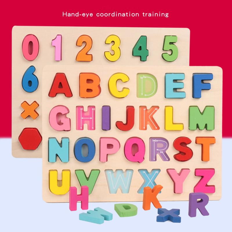 Montessori Toys Math Toys 3D Alphabet Number Wooden Puzzle Toys Baby Teaching Early Learning Educational Toys for Kids Toddler