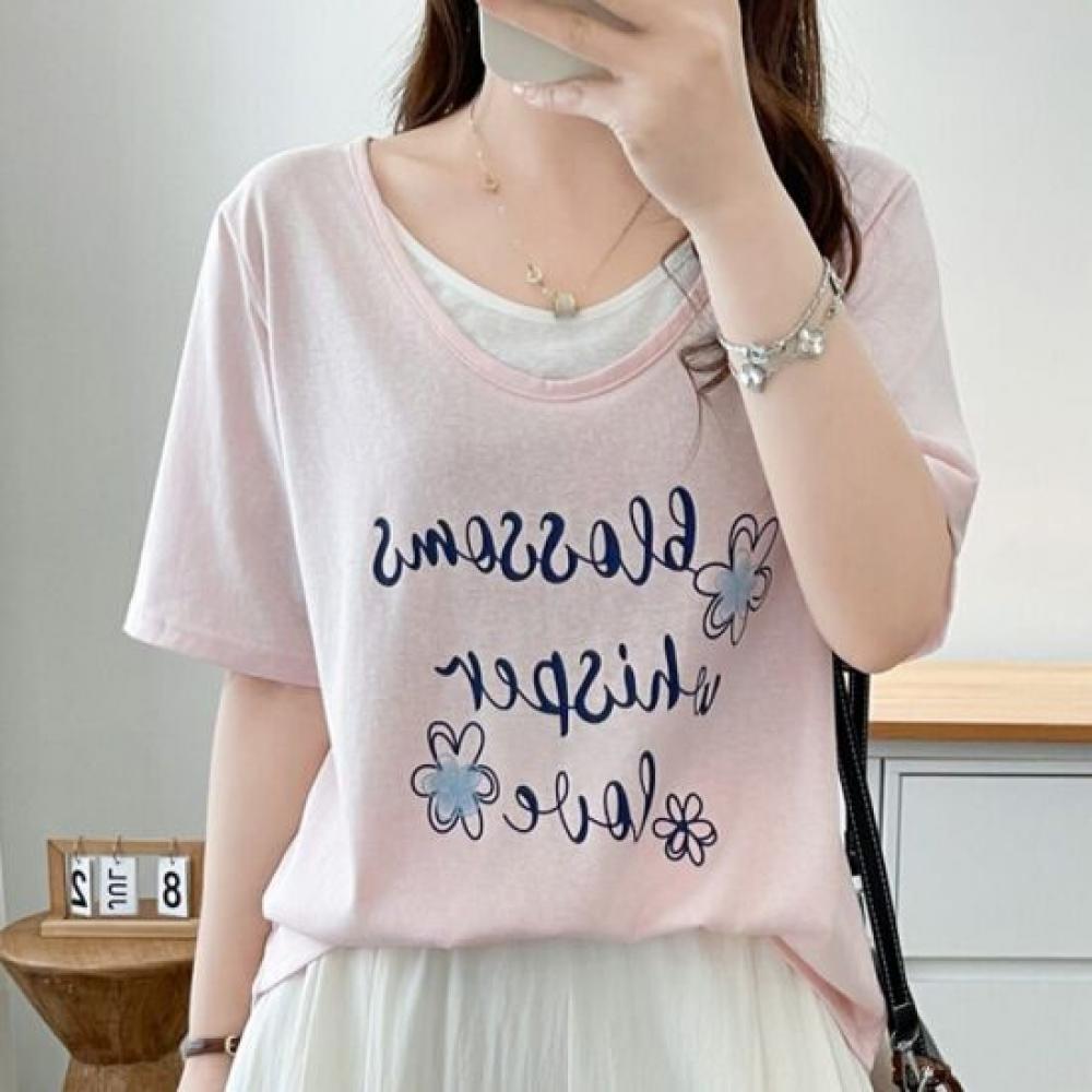 Navava Women Loose FiT LeTTering PrinTed Color Block T shirT nT3392