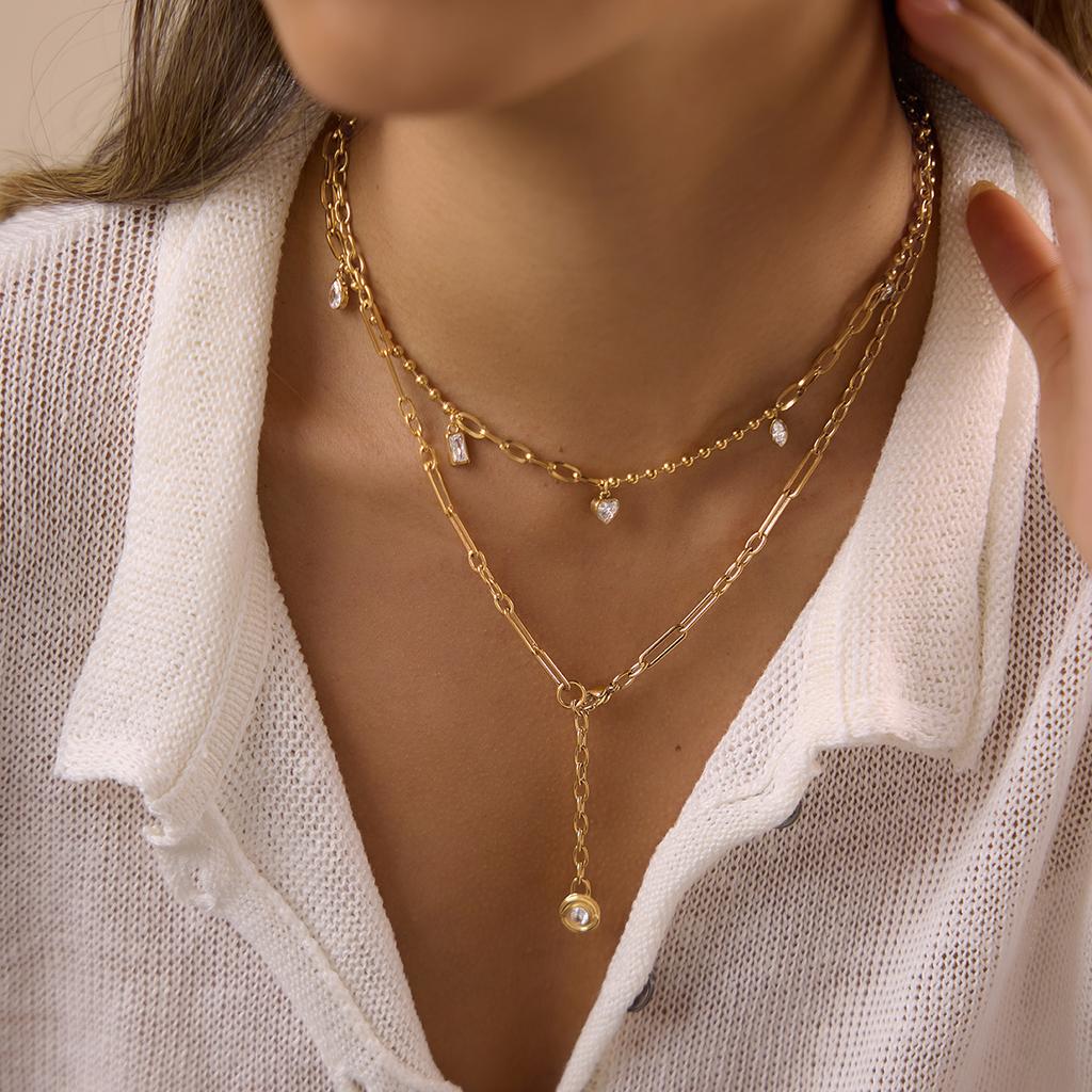 Youthway Trendy 18K Gold PVD Plated Y Shape Zircon Necklace For WomenGirls  New Chunky Chain Party Necklace Jewelry