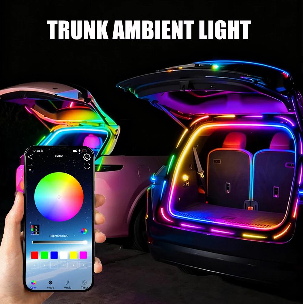 Car Rear Trunk LED Ambient Light Strip trunk lights with colorful RGB decorative lights controlled by APP LED ambient lights
