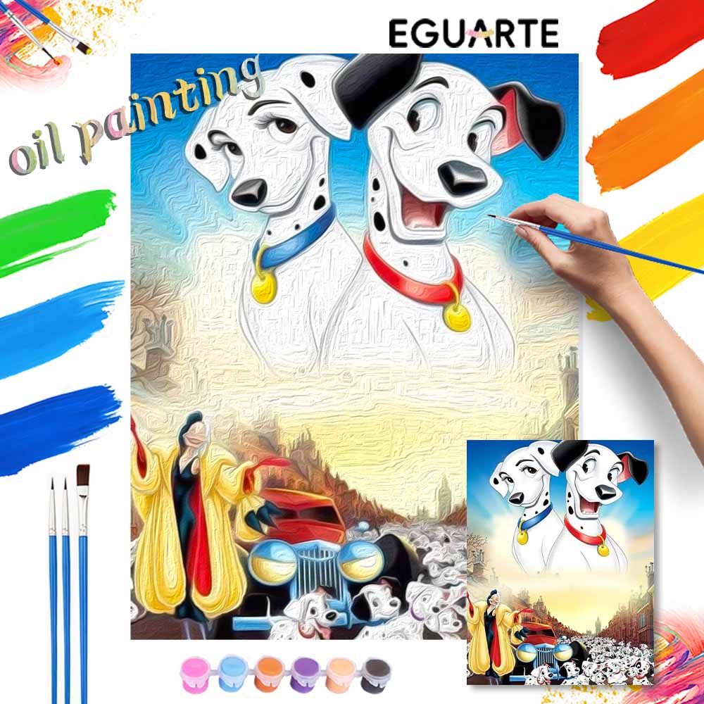 Disney 101 Dalmatians oil paint by numbers painting kit handmade diy home decor gifts for artsy wall hanging craft hobby decor supplies