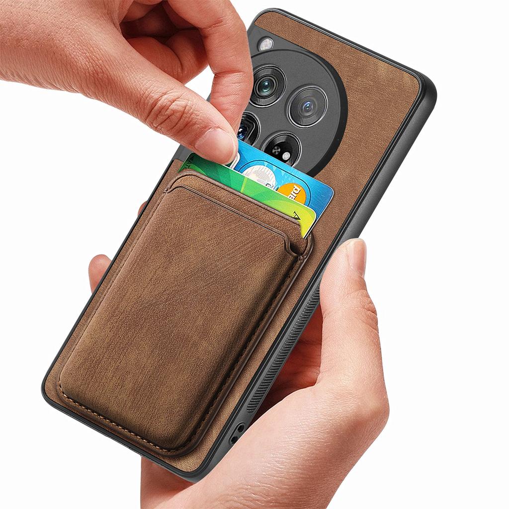 For OnePlus 12 5G Case Compatible with MagSafe Leather Back Cover with Detachable Card Holder