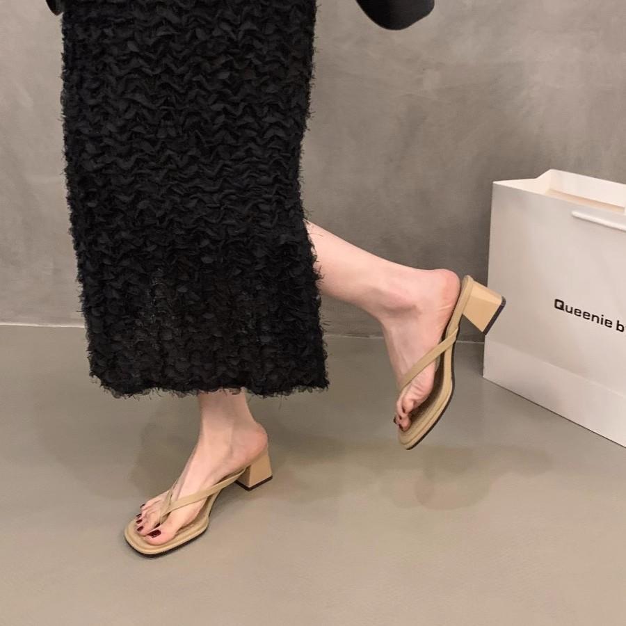 French versatile flip-flop shoes women's shoes fashion wear 2025 new summer high heel sandals