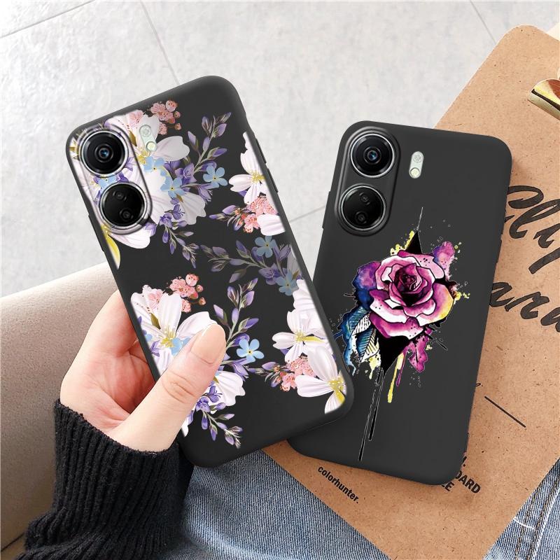Phone Case For Redmi 13C 4G 12C A3 A2 A1 Plus Note 13 Pro For Xiaomi 14 13 Poco C65 X6 X3 Pro Love Heart Flowers Patterned Shockproof Bumper Cover