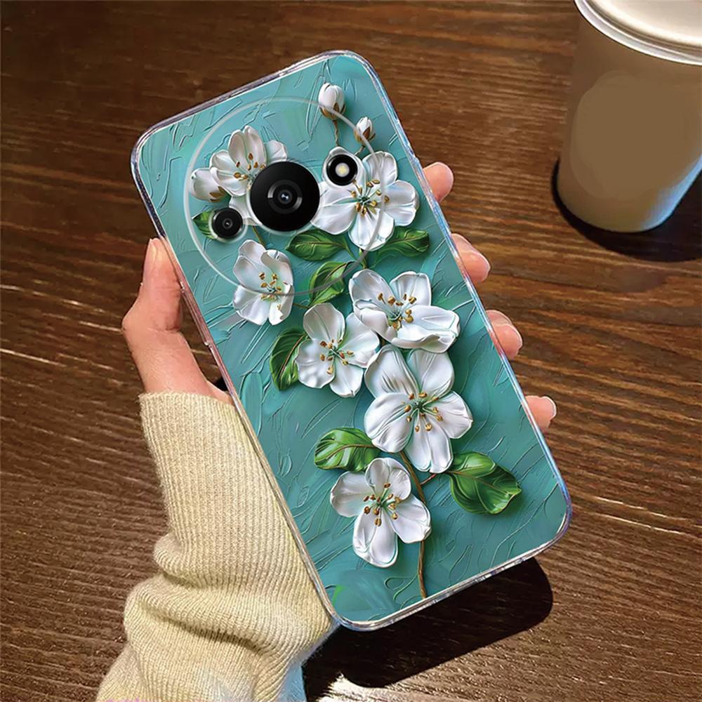 Rose Flower Oil Painting Pearl Phone Case Transparent Clear For Xiaomi Redmi A3 A1 A2 Plus A5 A3X Cover Silicone RedmiA3 6.71"