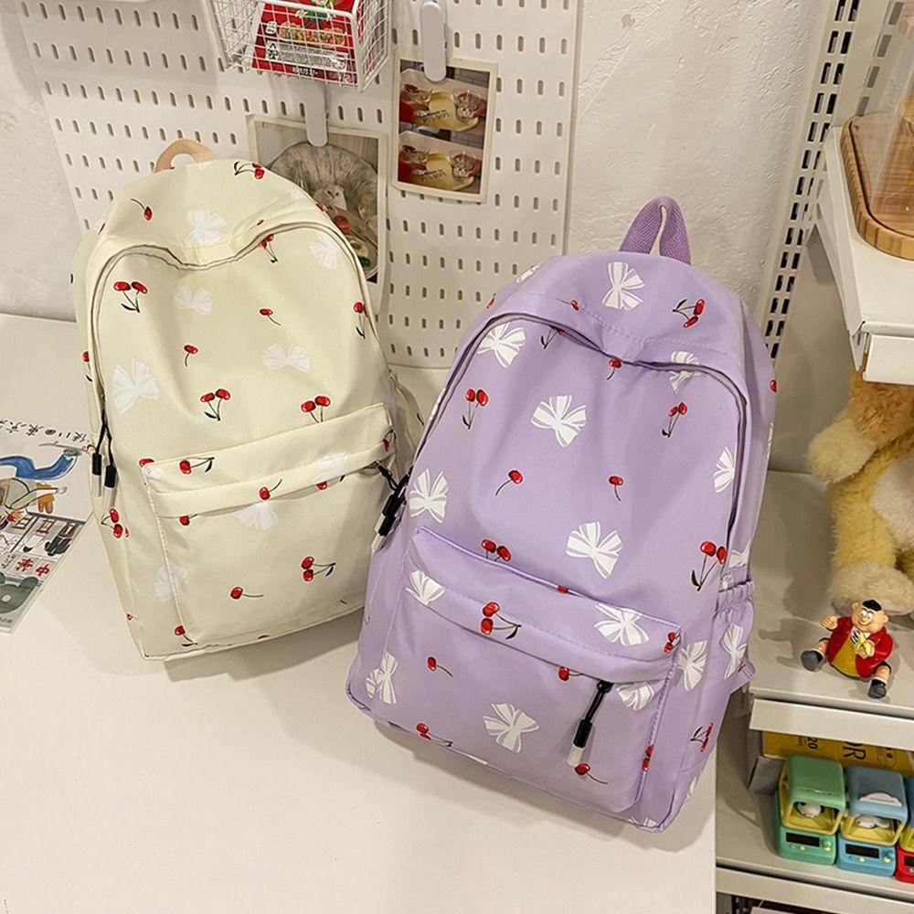 Cartoon Floral Print Backpack Breathable Large Capacity Student Schoolbag Ultra-light Nylon Book Bag