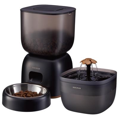 NAKURAM Automatic Pet Feeder Water Dispenser Dogs Cats Circulating Filter Black