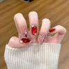 New Year's armor red fireworks semi-handmade cat eye wearing nail art nail piece finished fake nail patch white