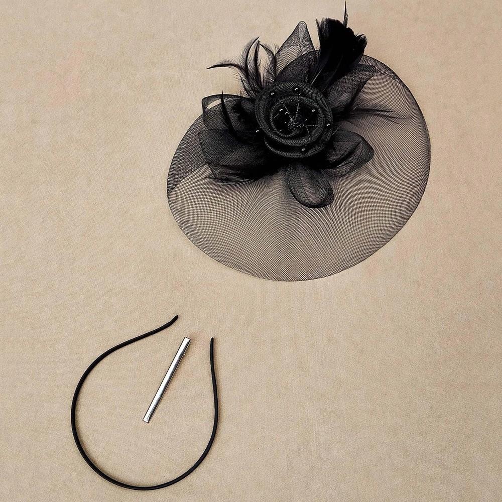 Luxury Small Top Hat Headband Elegant Wedding Head Hoop Feathers Mesh Headband  Stage Performance
