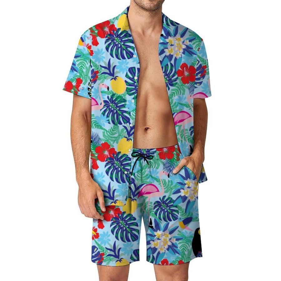 Floral Print Hawaiian Shirt Set 3D Print Casual Short Sleeve Beach Shorts Shirt Holiday Set