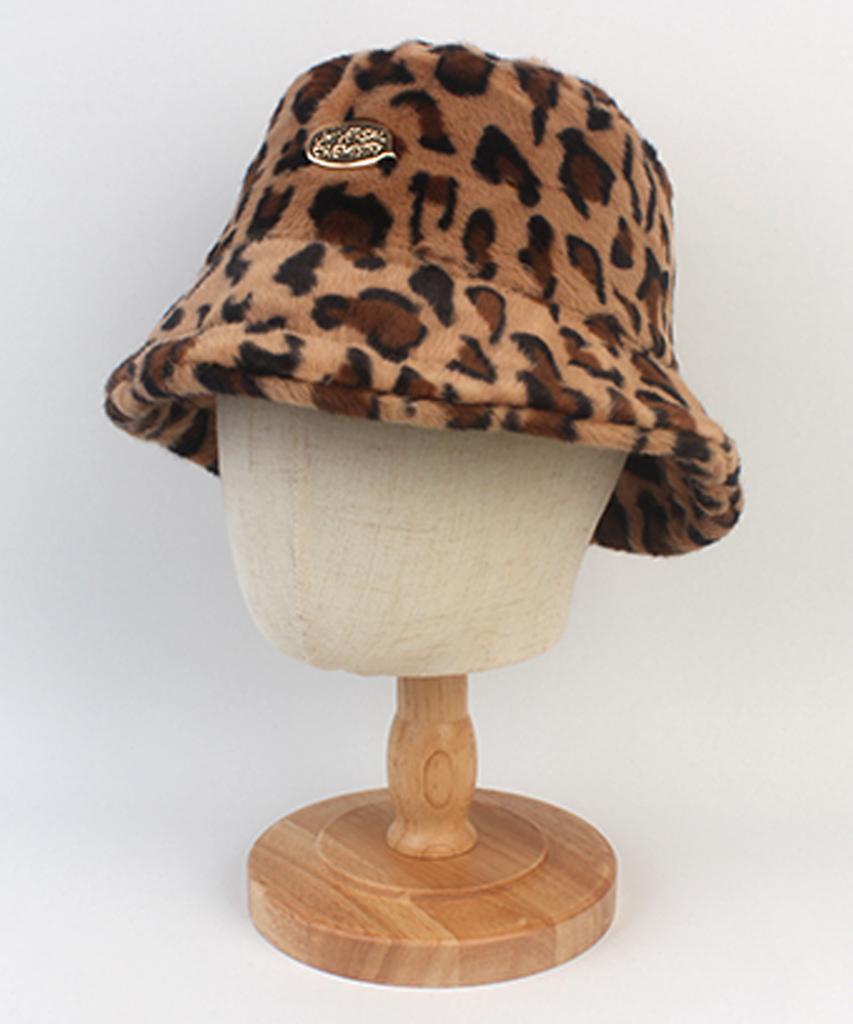 Yunibeosyeolkemiseuteuli Fur Leopard Beige Bucket Hat Leopard Bucket Hat