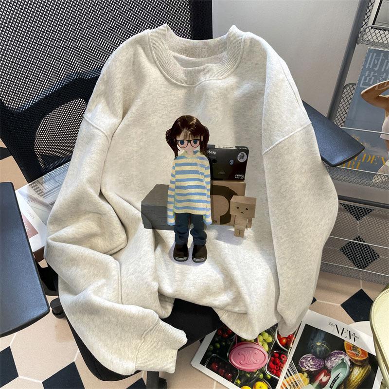 2025 Crew Neck Sweater Autumn and Winter Hong Kong Style Women's Loose Trend Versatile Velvet Thickened High Street Fashion Men's Jacket Ins