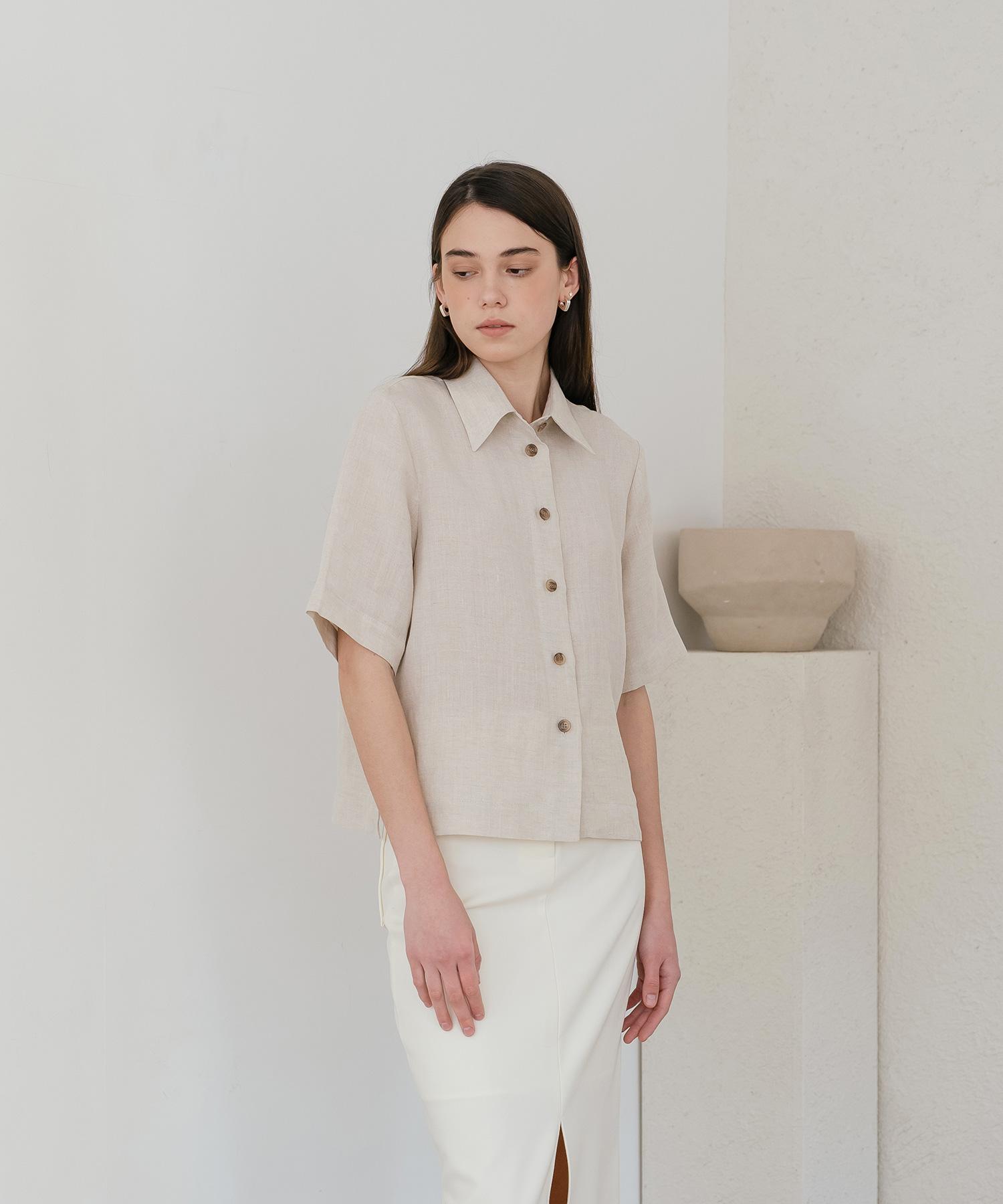 Unis Linen Basic Shirt_Bg Beige
