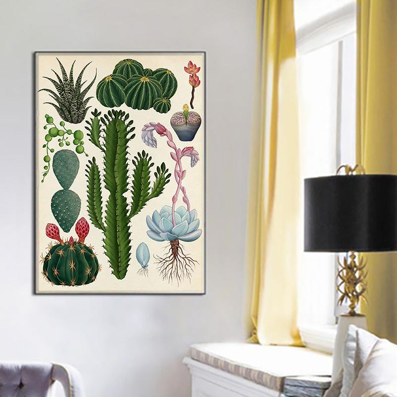 Moderní rostlina Květinové jeskyně Malba Vintage Botanický kaktus Plakáty a obrazy Nástěnný umělecký obraz do koupelny Domácí dekorace Cuadros