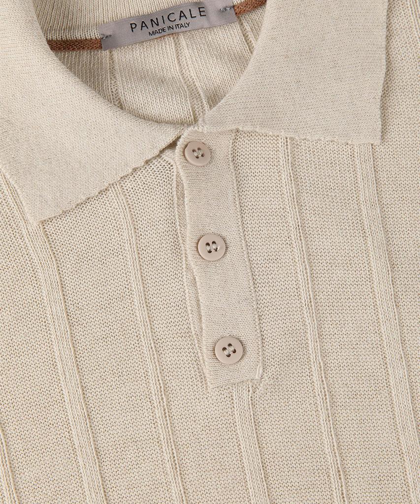 PANICALE Beige Striped Linen Polo Shirt