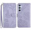 Applicable To Samsung S24 Butterfly Embossed Mobile Phone Leather Case A15 Card Holder Solid Color Lanyard Protective Case A05S Hand Rope