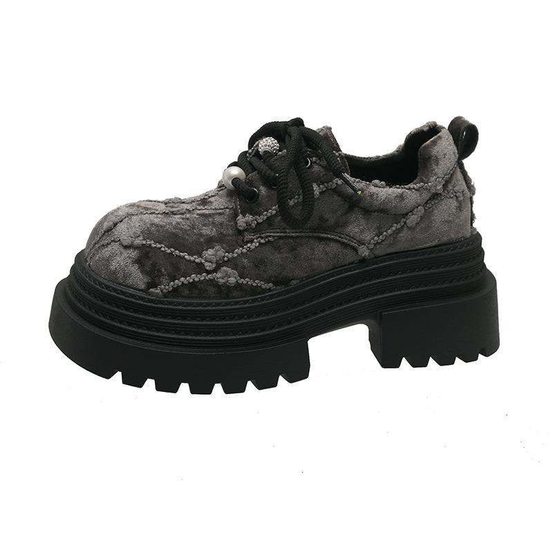 Fashion Women's Thick Soles Increase Casual Shoes Women 2025 Spring Fashion Lace-up Single Shoes Luxury Loafers Platform Leather Shoes