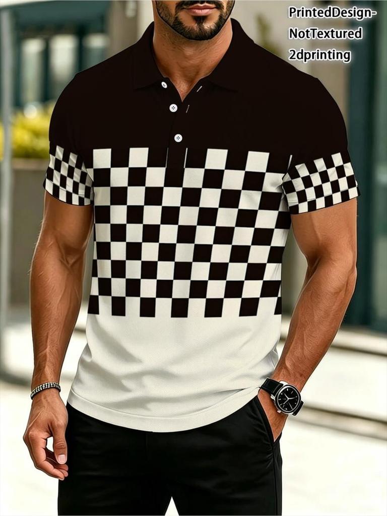 Men'S Outdoor Polo Shirt, Mixed Colors, Multiple Specifications Available, Polyester Material, Classic Checkered And Solid Color Design, Suitable for