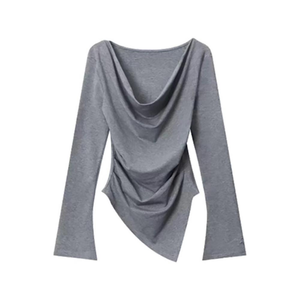 Long-sleeved Swing Collar T-shirt for Women in Autumn Winter Sexy Pure Desire Irregular Slim Fit Niche Chic Top with Bottoming