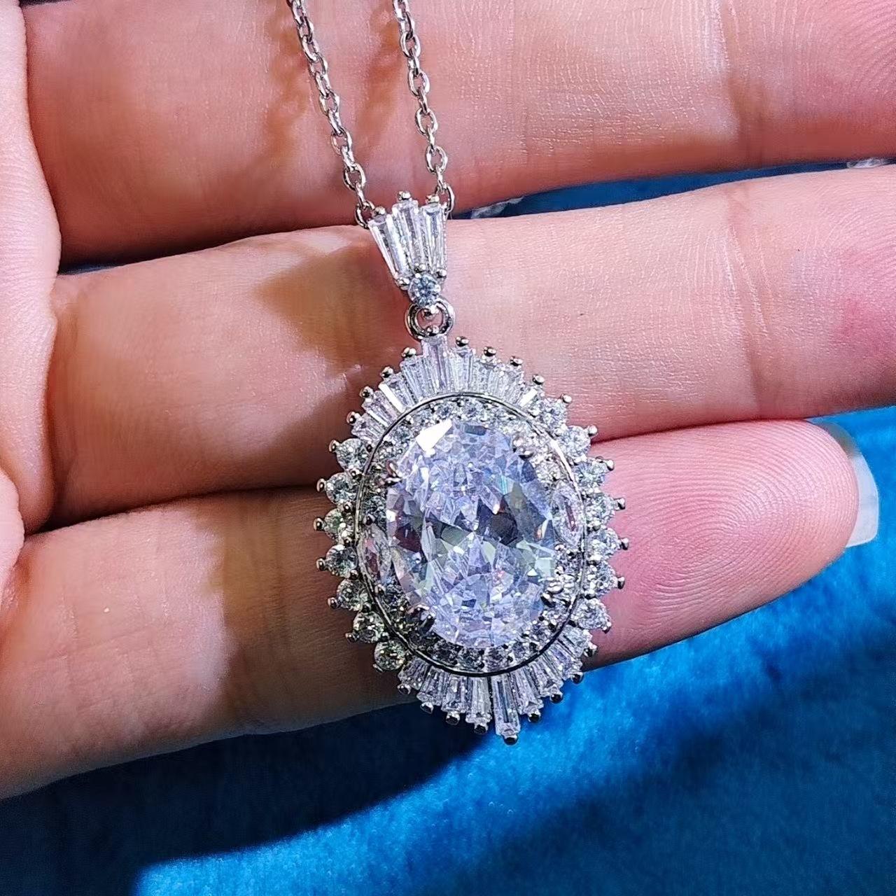 

Fashion Jewelry Color Treasure High Carbon Diamond Pendant Necklace Female Simulation Pink Tourmaline Amethyst Citrine Clavicle Chain Copper gold-plated.