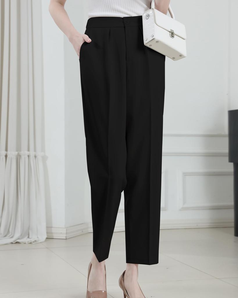 Sueeya Long Tapered Pants with Elastic Cropped and Stylish and Stylish Suit Pants for and Casual Commuting Women's Waist, Length, Slimming,