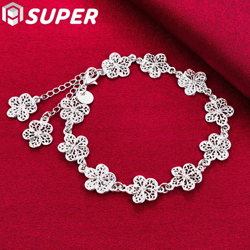 925 Sterling Silver Full Flower Bracelet Jewelry