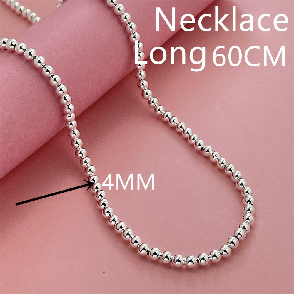 

925 Silver Exquisite 4mm Buddha Bead Chain Necklace for Men and Women Luxury Wedding Party Jewelry Holiday Gift 16-24