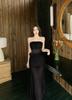French retro tube top dress women's three-dimensional flower waist thin neckline perspective chest wrap hip long dress white