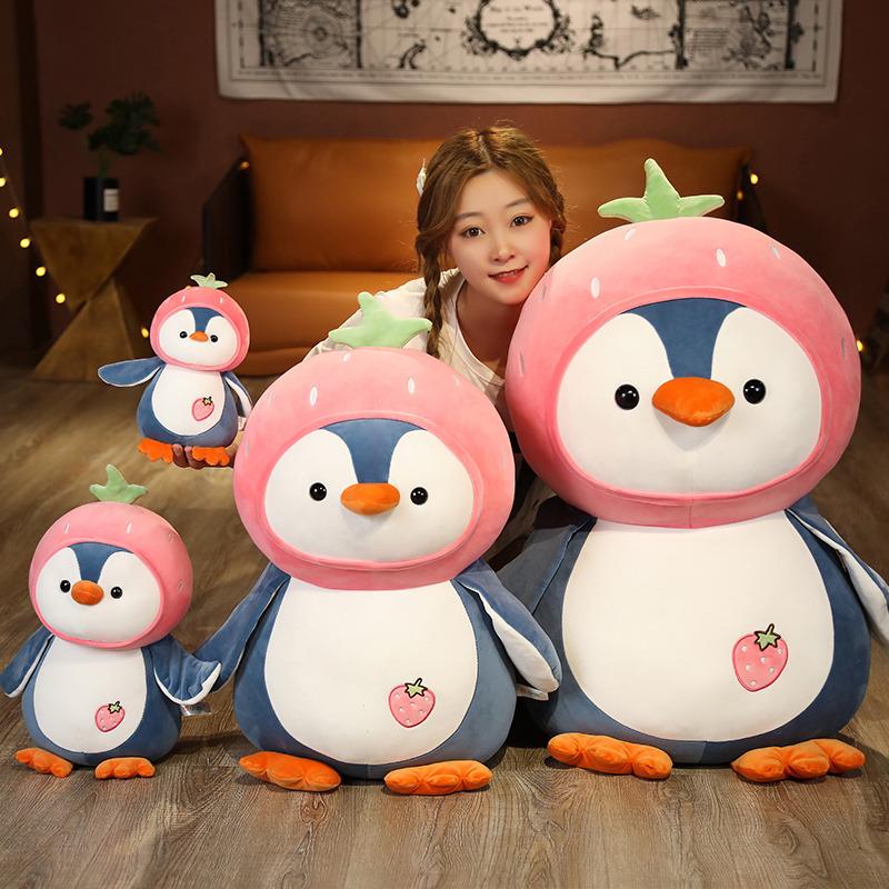 Large Fruit Penguin Pillow: Cute Antarctic Plush Toy for Bed, Huggable Sleeping Doll, Birthday Gift for Girls