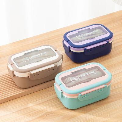 Double Layer Lunch Box with Cutlery,Portable Student Bento Box with Carrying Handle,Microwavable Food Storage Container
