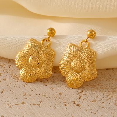 French Retro Sunflower Earrings Court Style Fashion Design Titanium Steel Plated 18k Real Gold Ear Jewelry
