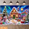 1Pcs Snowmen Gingerbread House Candy Canes Decoration Background Christmas Backdrop Decorations For Photo Studio Booth Party