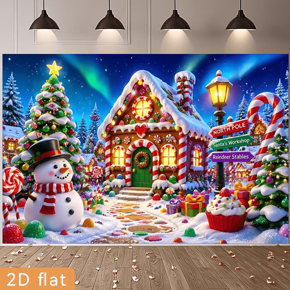 1Pcs Snowmen Gingerbread House Candy Canes Decoration Background Christmas Backdrop Decorations For Photo Studio Booth Party