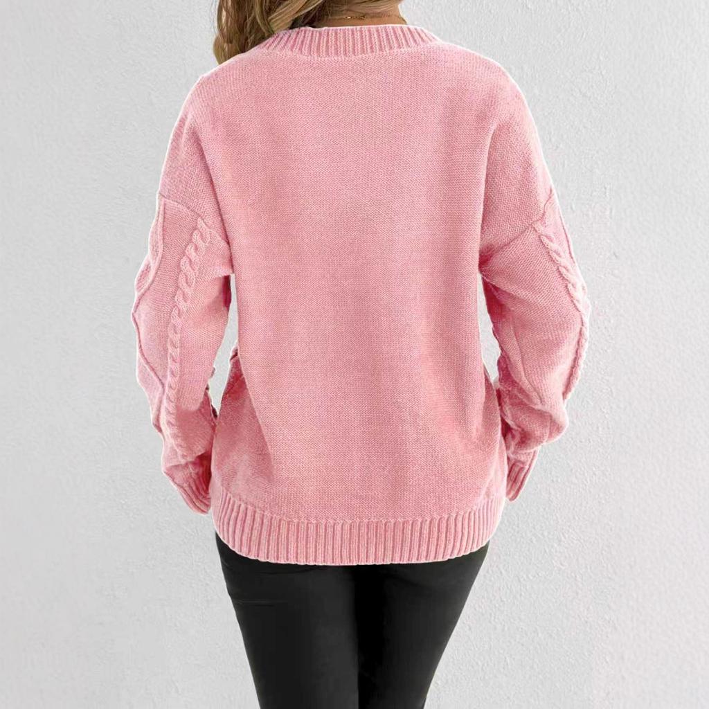 Women's clothing autumn and winter new solid color long-sleeved V-neck knitted cardigan breasted twist sweater jacket women