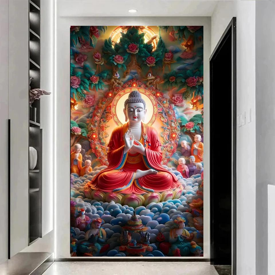 Fantasy Buddha Statue 5D Full Round Diamond Painting Kits Zen Art Buddhist Sculpture DIY Drills Mosaic Embroidery Cross-stitch