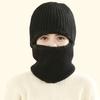 Unisex Knitted Beanie Hat, Cycling Pullover, Thickened Warm Hat with Fleece Lining, Windproof And Cold-Resistant Neck Gaiter with Ear Flaps, Black