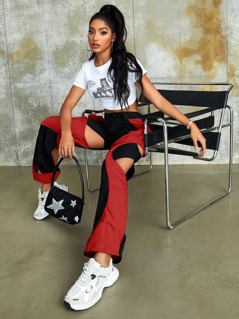 Rose Beauty A Rave Two Tone Cut Out Cargo Pants