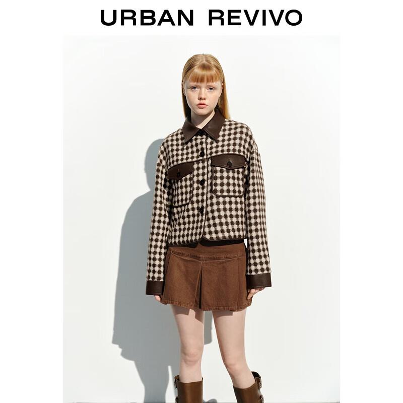 

UR Women s 2024 Spring French Retro Plaid Patchwork Coat S