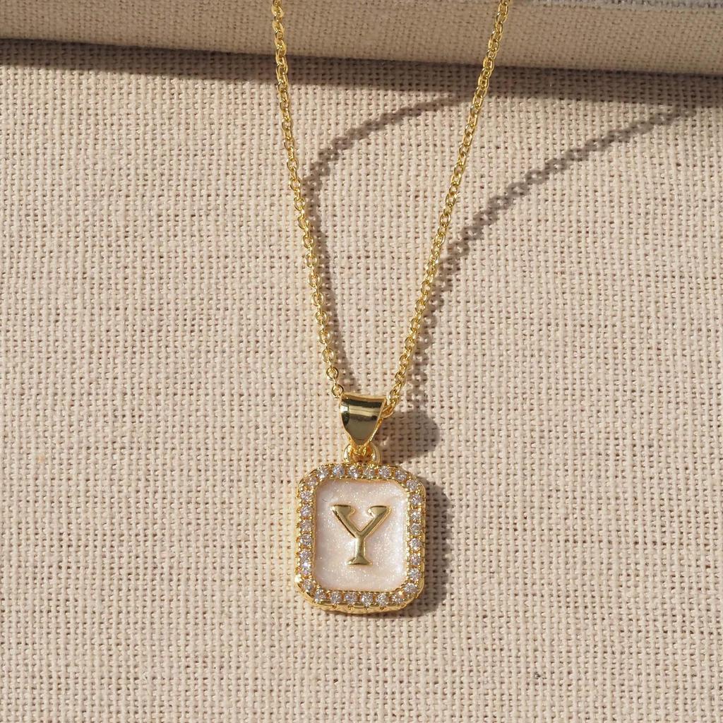 Trendy Gold-Plated A-Z Initial Pendant Necklace with Enamel Finish