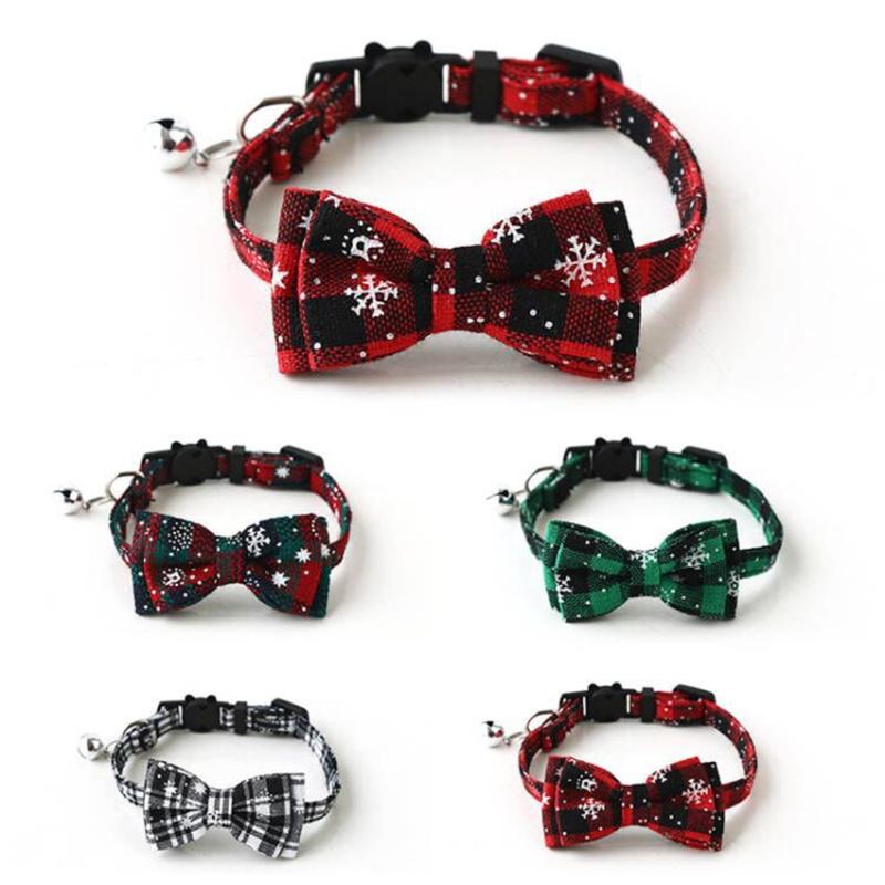 UKCOCO 2stuks Verstelbare Kerstmis Huisdier Halsband Met Schattige Strik Duurzaam Comfortabel Voor Honden Katten Voor Feestdagen Buitenactiviteiten