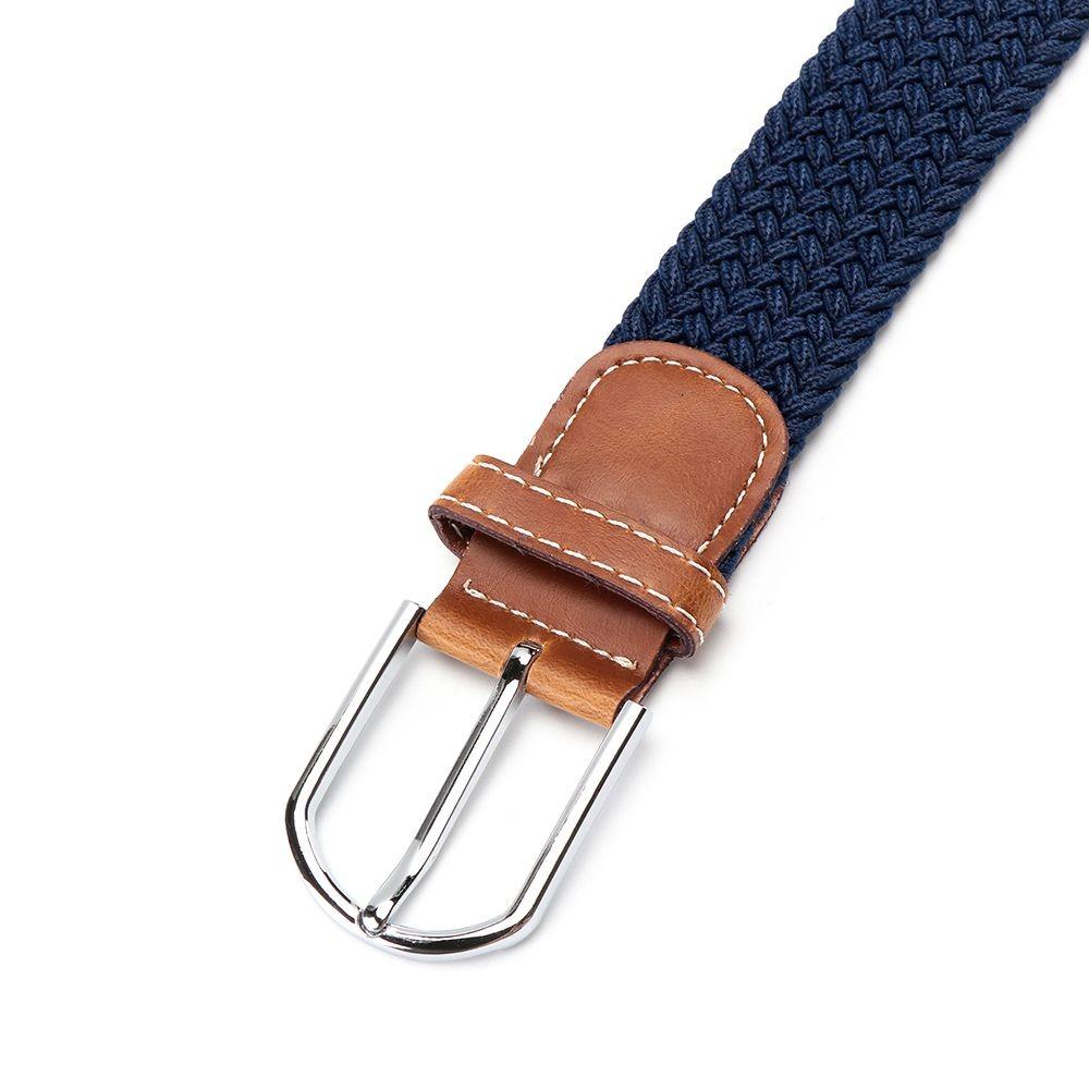 PU Leather Buckle Canvas Belts Elasticated Fabric Waistband Fashion Braided Stretch Belt