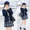 AOTYP High School Girl Uniform JK Cosplay Costume Ribbon Pleated Check Perfect for Mori School Size M Blazer, Uniform, 5-Piece Set, Shirt, Skirt,