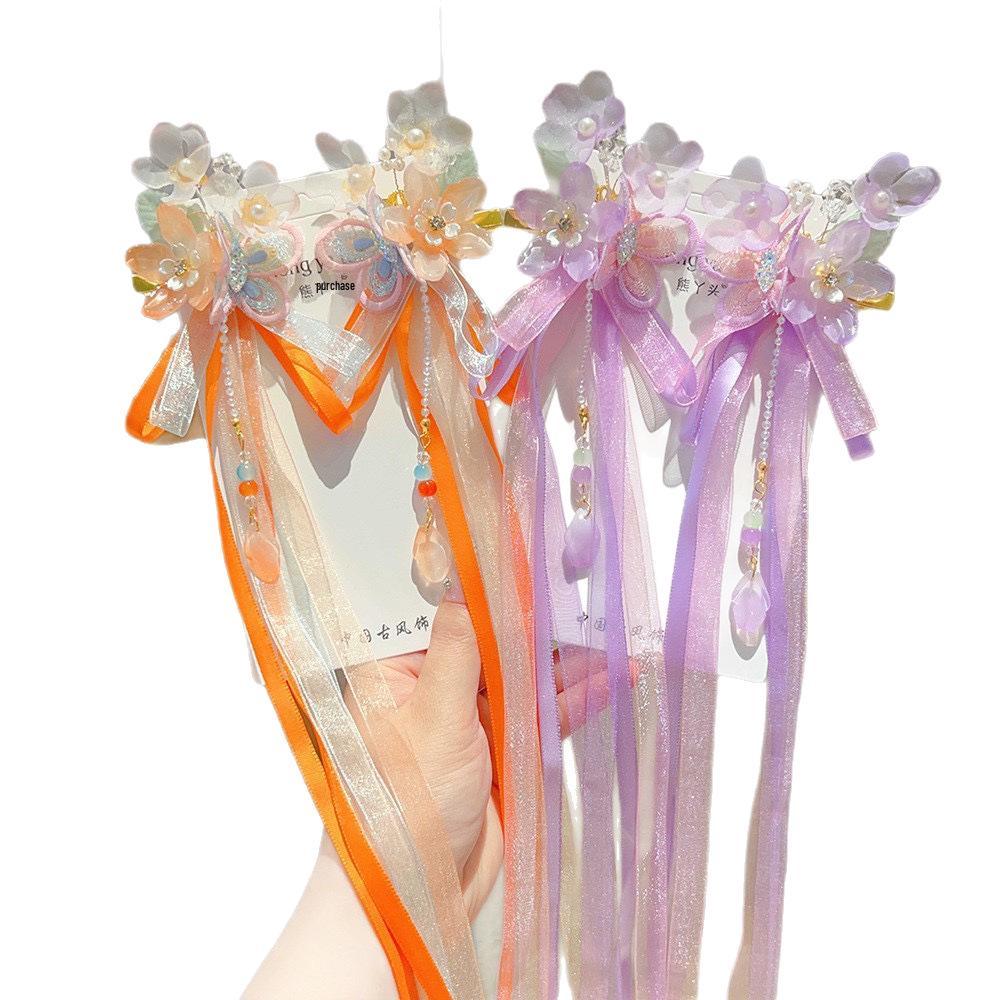 Girls' Hanfu Hair Clip: Fairy Bow with Tassels & Ribbons - No Hair Damage
