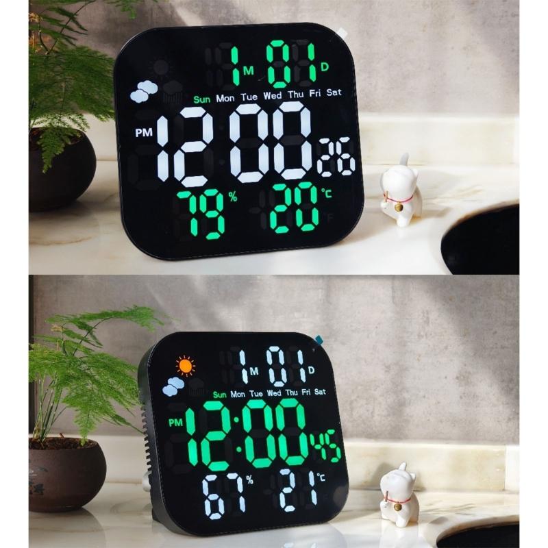Alarm Clocks for Bedroom LED Digital Weather Clocks Desk Alarm Clock with Auto Dimming Day of Week Indoor Temperature